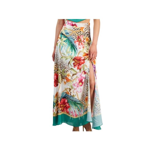 Guess Sz 10 Maxi Skirt Dora Scarf Print Jungle Tropical Side Slit NWOT Read - Picture 3 of 9